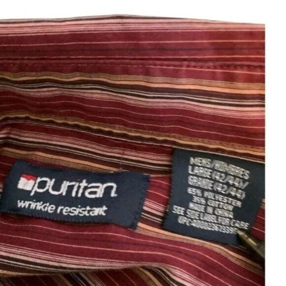 Puritan Men's Maroon Striped  Resistant Button Up Shirts Long Sleeves Size Large - Picture 4 of 4
